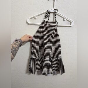 Lime Ricki Black and Cream Striped Swim Top